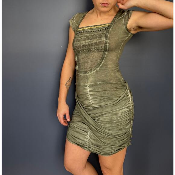 Angels Never Die Olive Green Ruched Bodycon Mini Dress - Picture 3 of 8